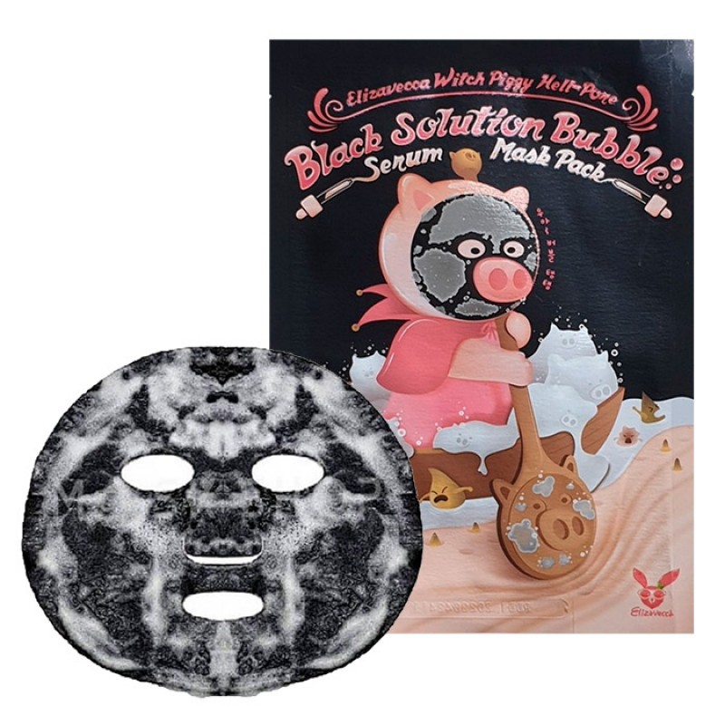 Очищающая пузырьковая маска для лица ELIZAVECCA Witch Piggy Hell-Pore Black Solution Bubble Serum Mask Pack 28 гр