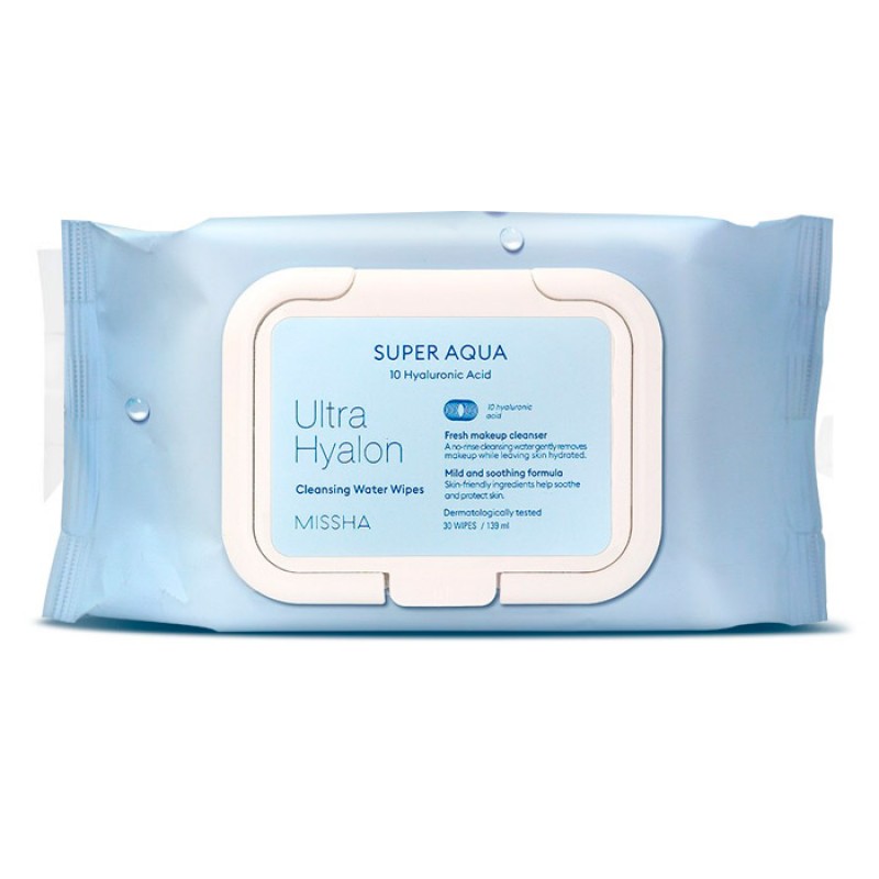 Очищающие салфетки MISSHA Super Aqua Ultra Hyalron Cleansing Water Wipes - 30 шт Очищающие салфетки MISSHA Super Aqua Ultra Hyalron Cleansing Water Wipes - 30 шт