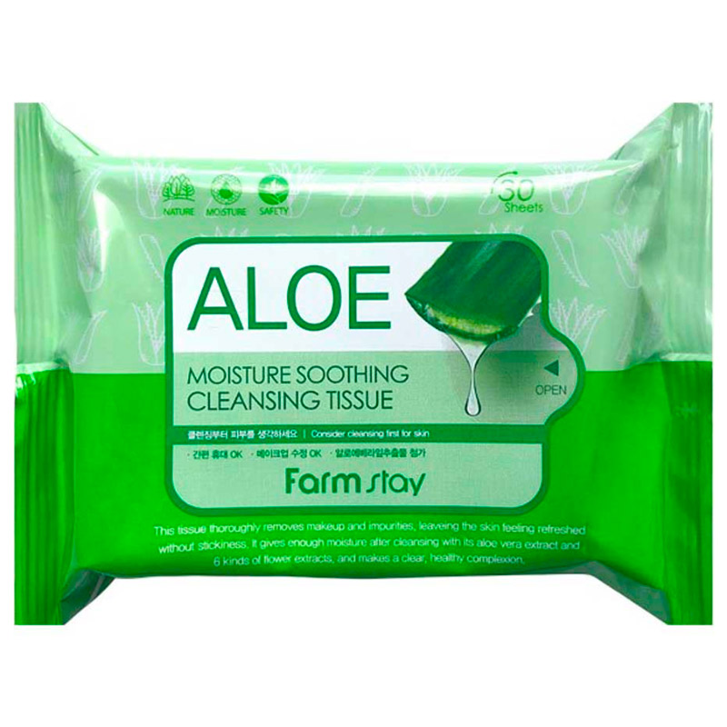 Салфетки для снятия макияжа FarmStay Aloe Moisture Soothing Cleansing Tissue 30шт Салфетки для снятия макияжа FarmStay Aloe Moisture Soothing Cleansing Tissue 30шт