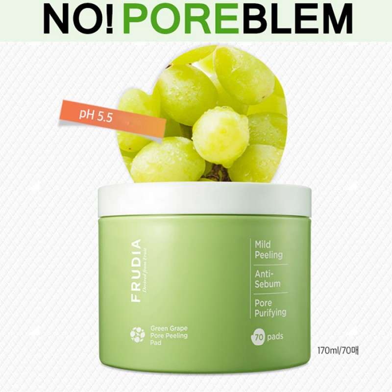 Отшелушивающие диски с зелёным виноградом FRUDIA Green Grape Pore Peeling Pad - 70 шт