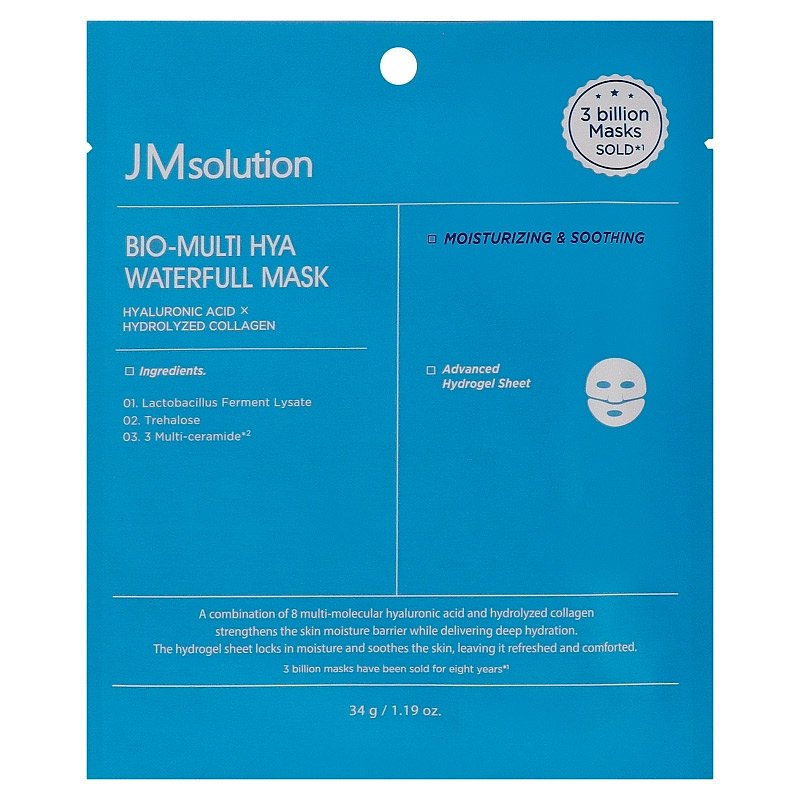 Тающая гидрогелевая маска с гиалуроновой кислотой JMsolution Bio-Multi Hya Waterfull Mask 34гр