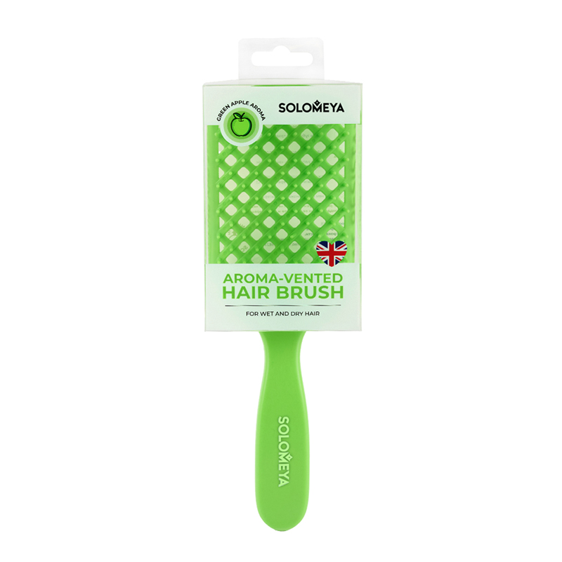 Расческа вентилируемая для волос с ароматом Зеленое Яблоко SOLOMEYA Aroma-Vented Hair Brush Green Apple 1шт