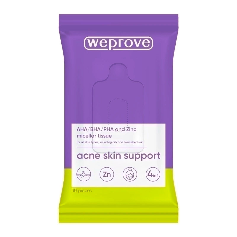 Мицеллярные салфетки с кислотами и цинком WEPROVE Micellar Tissues Acids Zinc 30 шт