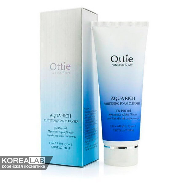 Увлажняющая осветляющая пенка для умывания OTTIE Aqua Rich Whitening Foam Cleanser