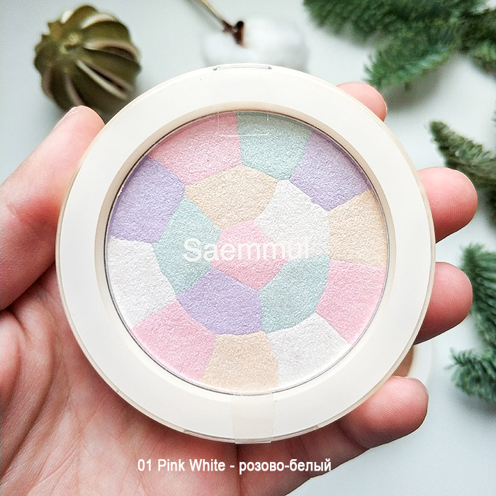 Минеральный хайлайтер для макияжа THE SAEM 01 Pink White - розово-белый